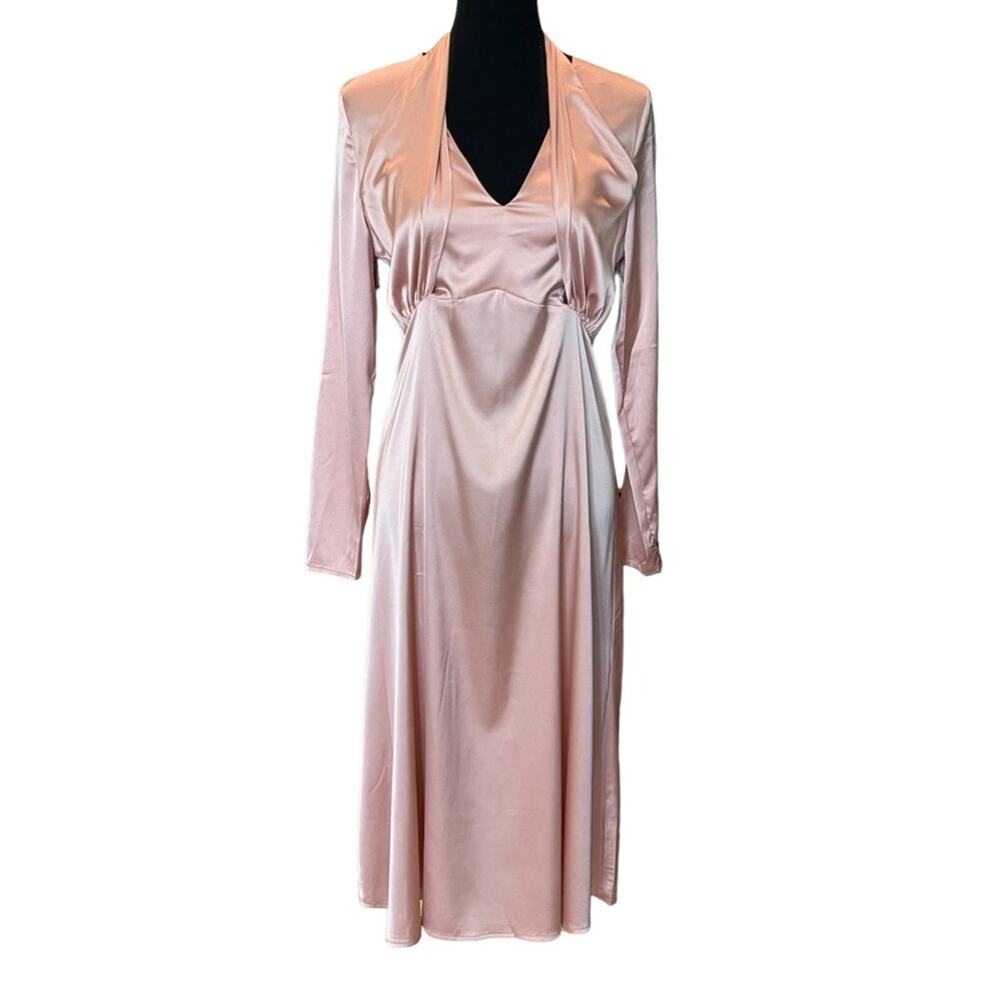 * New ~ AREA STARS ~Pale Pink ~ Tie Neck Long Sleeve Satin Dress M